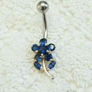 925 SS Stamped Blue Flower Cubic Zircon Navel Ring